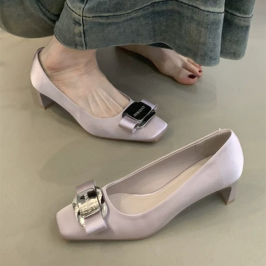 Women's French Chunky High Black Commuter Dress Women's Casual Shoes