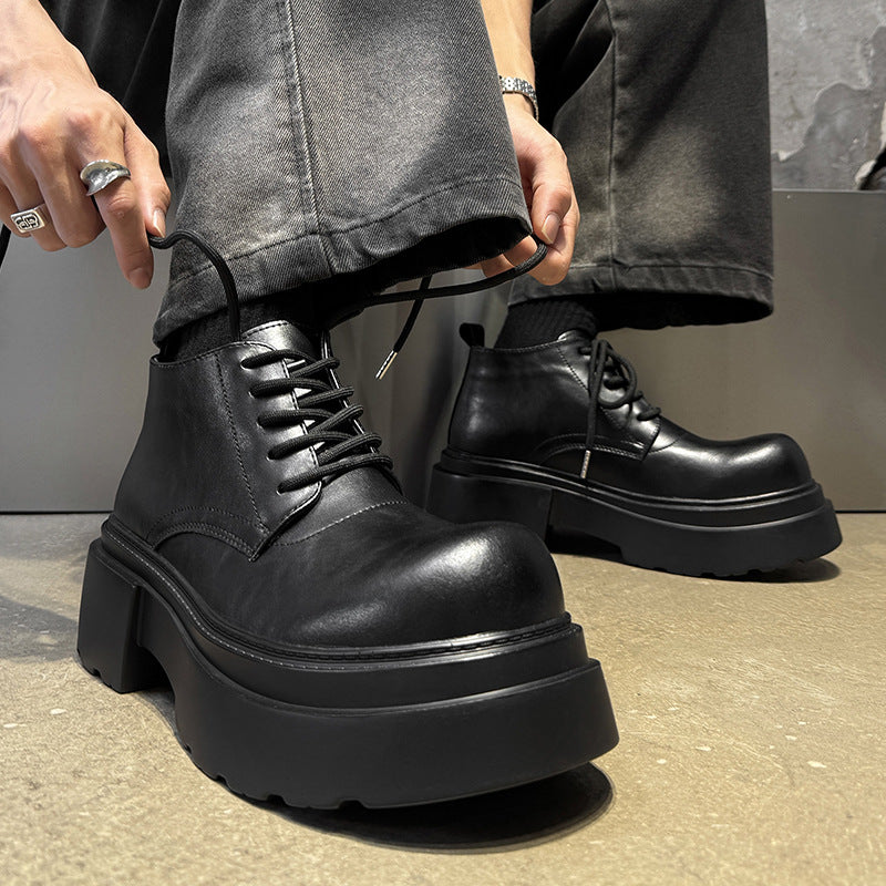 Men's British Style Big Head Knight Motorcycle Platform Boots