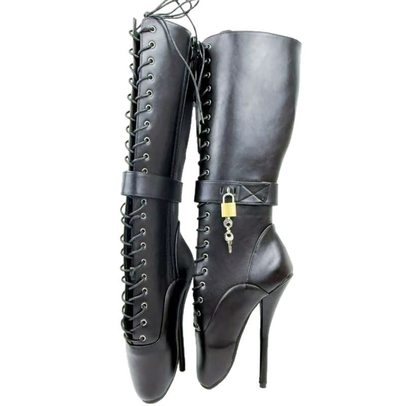Ballet Diamond Matte High Fashion Hook Women's Leather Boots
