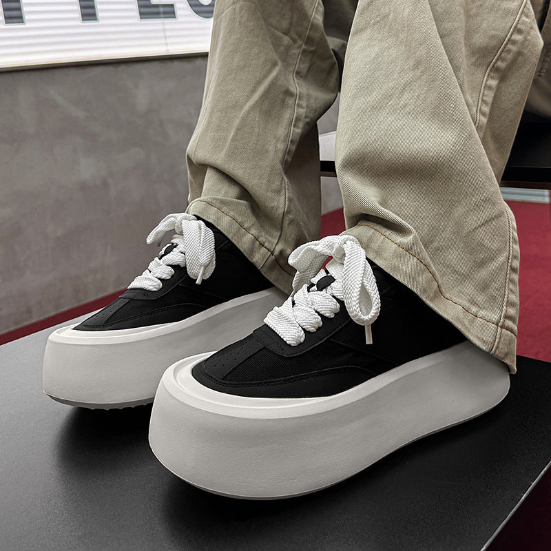 Men's White Summer Breathable Thick Sole Height Increasing Fashion Men's Casual Leather Shoes