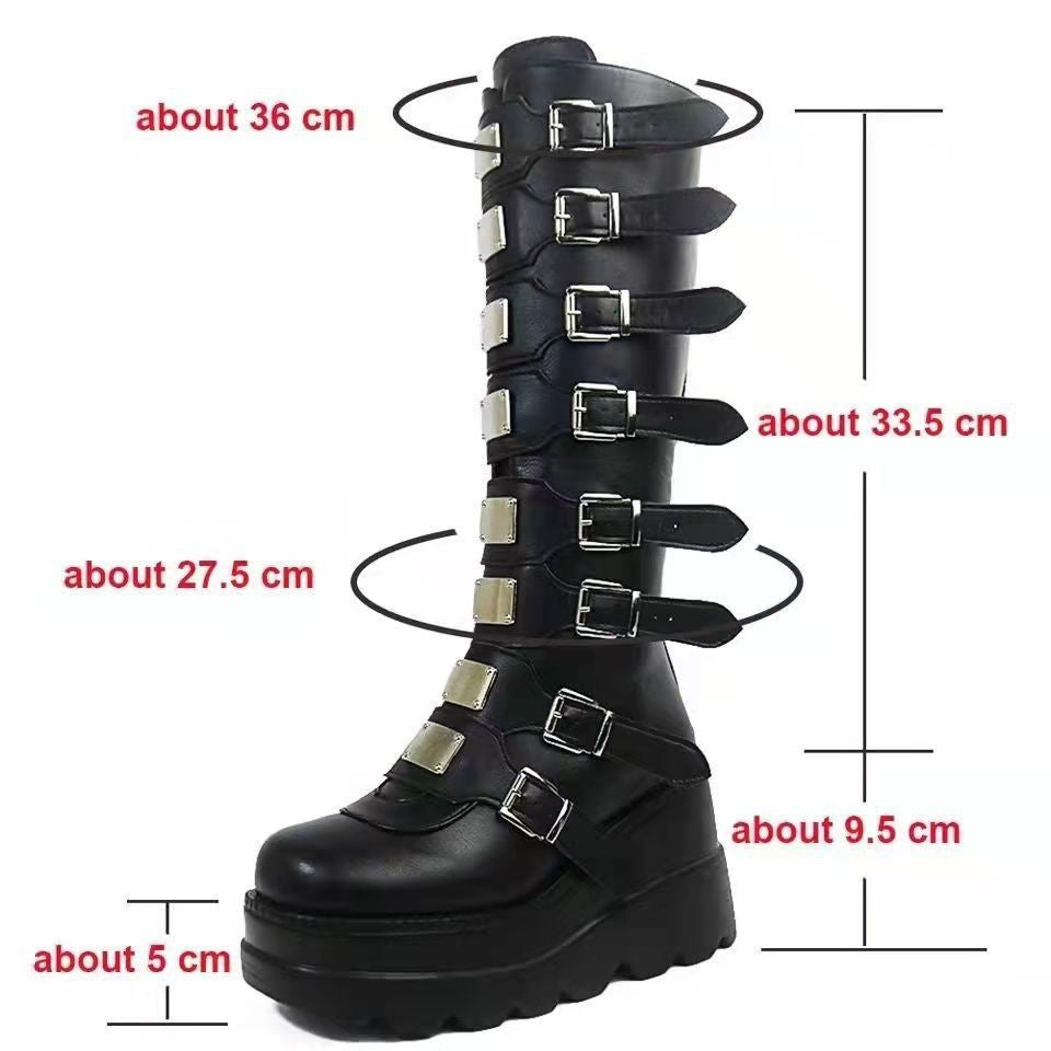 Women's Metal Buckle With Platform High Female Women's Leather Boots