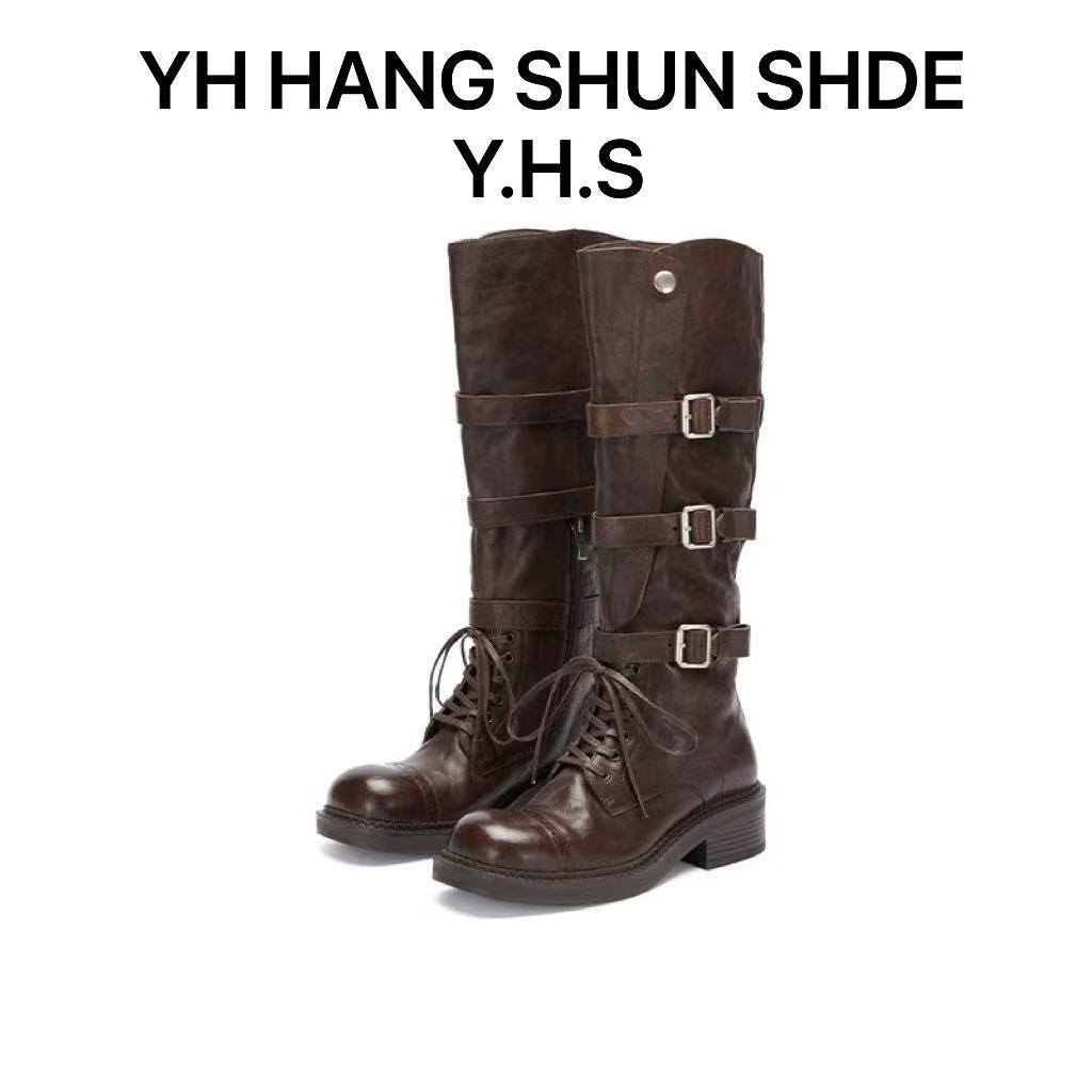 Women's High Motorcycle Genuine Strap Handsome Retro Heels
