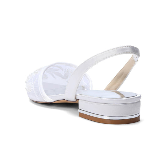 Women's Pointed Pearl Embroidered Back Strap Wedding Bridal Women's Fashion Shoes