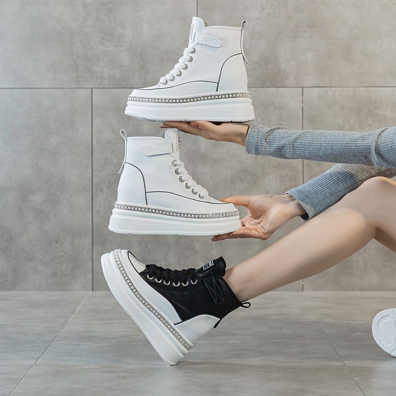 Genuine Platform White Small High Top Inner Height Increasing Women's Casual Shoes