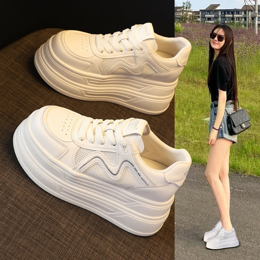 Women's Thick Bottom Height Increasing Insole White Spring Muffin Sports Casual Shoes