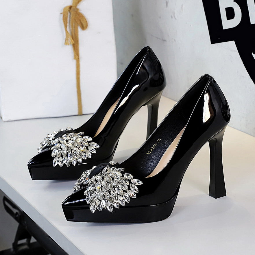 Women's French Style Classy Rhinestone Bow Decoration Pointed Toe Low-cut Men's Shoes