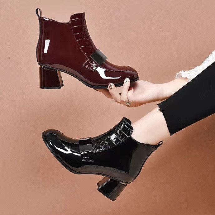 Women's Booties Patent Round Toe Ankle Low Soft Boots