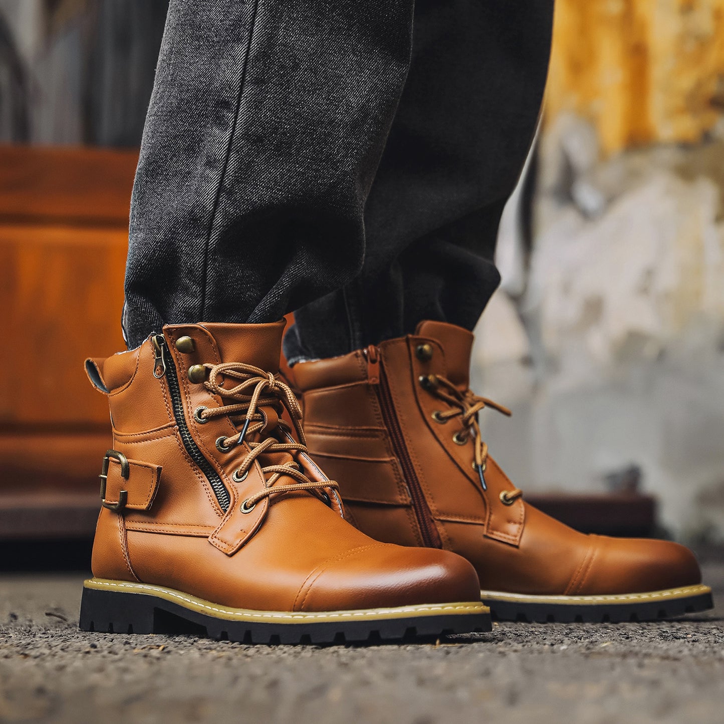 Men's Motorcycle Double Zipper Heavy Machine Bag Men's Leather Boots