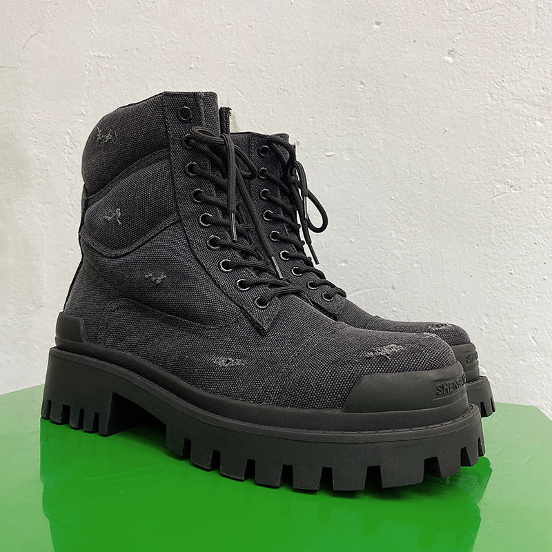 Men's Paris Worker Plus Veet Black Waste Soil Wind Motorcycle Snow Boots