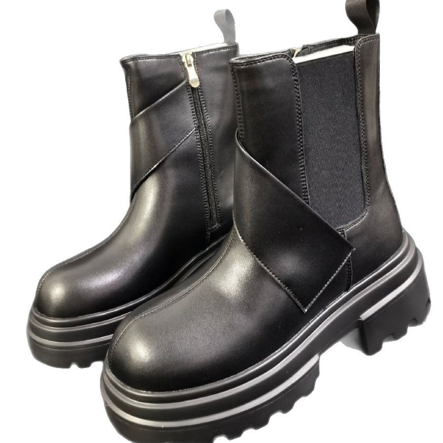 Men's Increasing Chelsea Trendy Slip-on Platform Round Head British Style Fashion Men's Martin Boots
