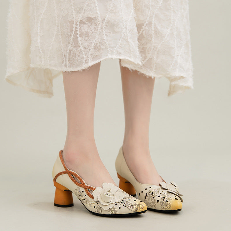 Women's Ethnic Style Small Pumps Hollow First Layer Women's Fashion Shoes