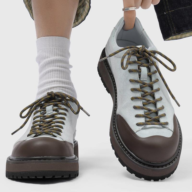 Men's Lace Loop Derby Outdoor Leisure Platform Height Increasing British Fashionable Men's Casual Leather Shoes