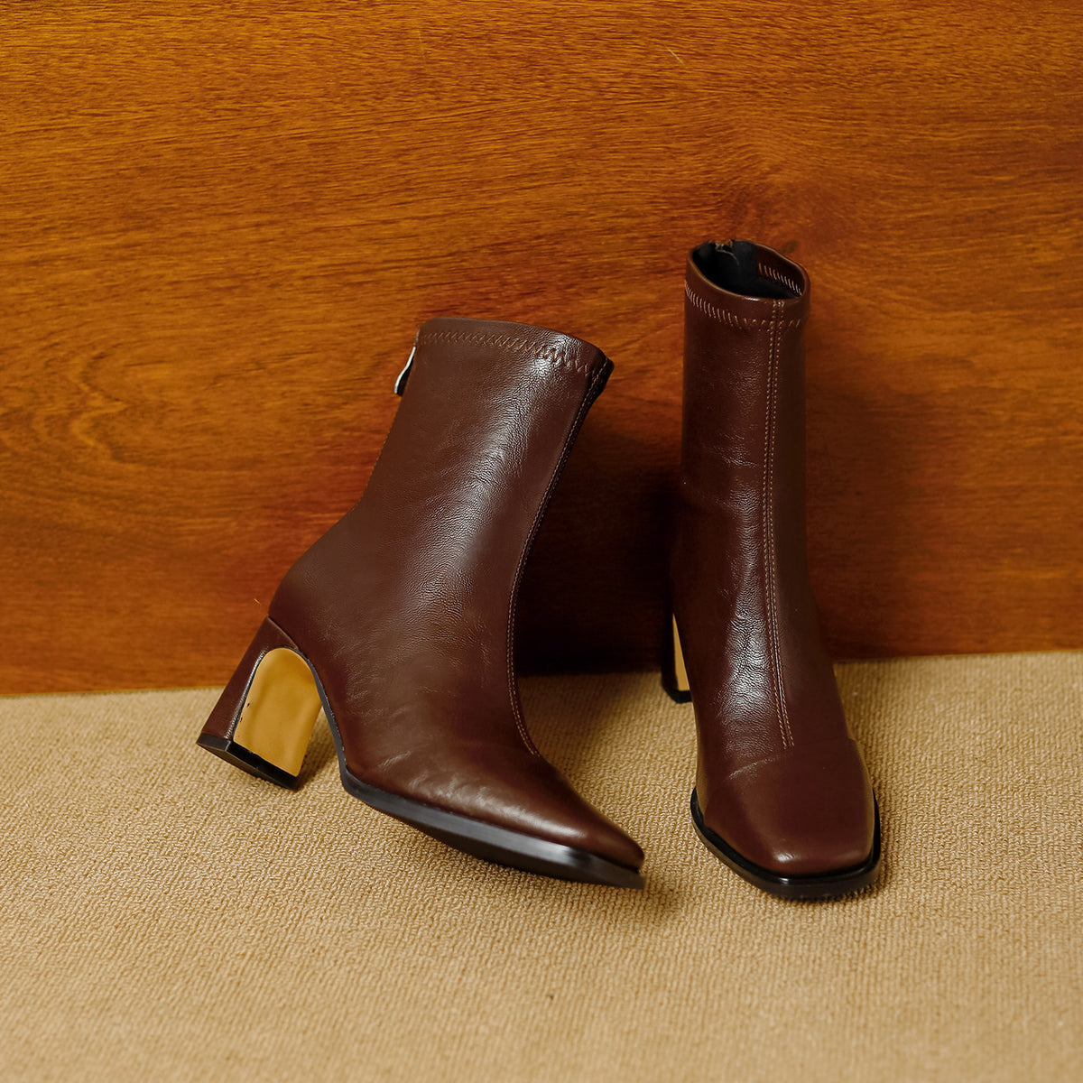 Women's Retro Chelsea Booties High Back Zipper Stretch Women's Leather Boots