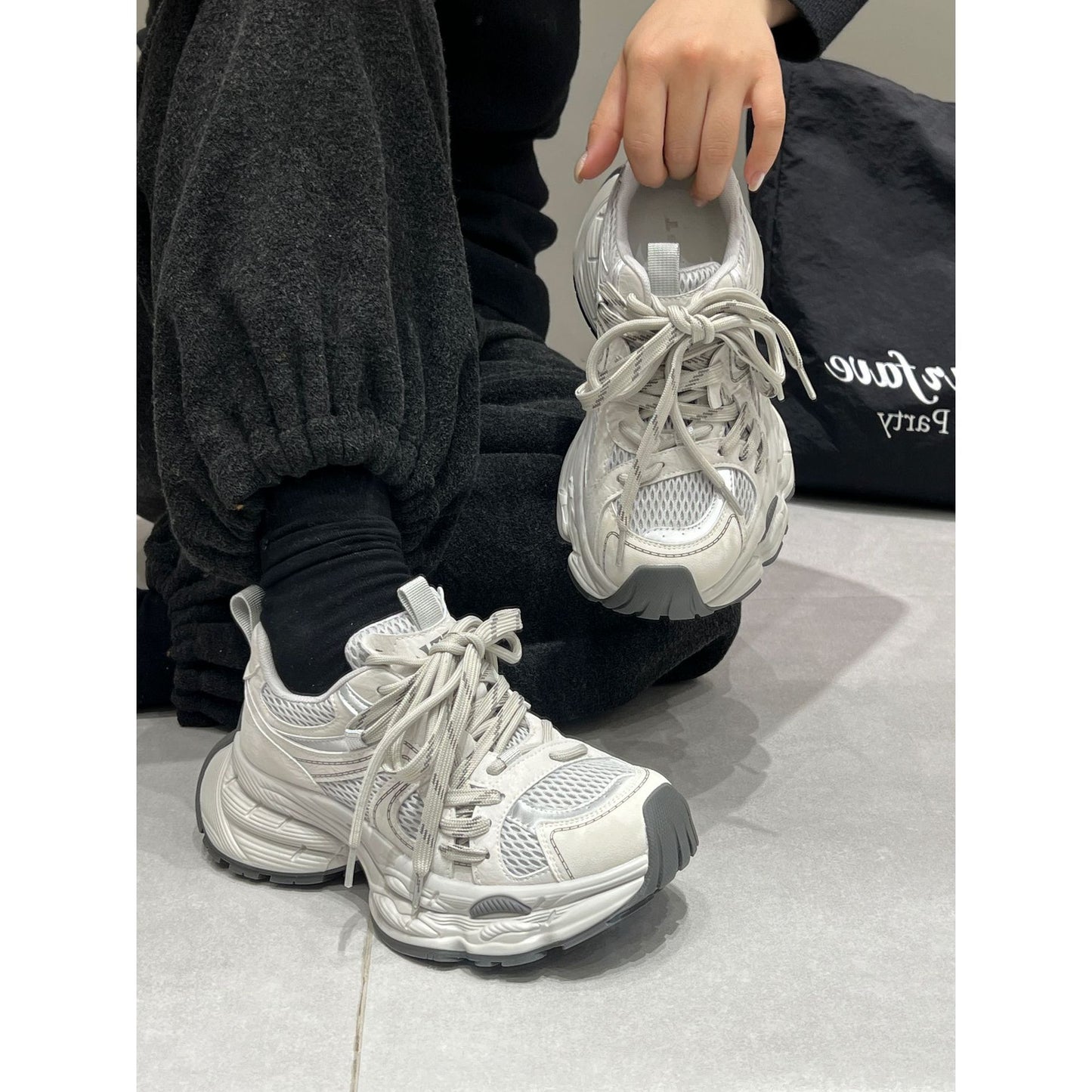 Women's Clunky Spring Mesh Stitching Breathable Lightweight Casual Shoes