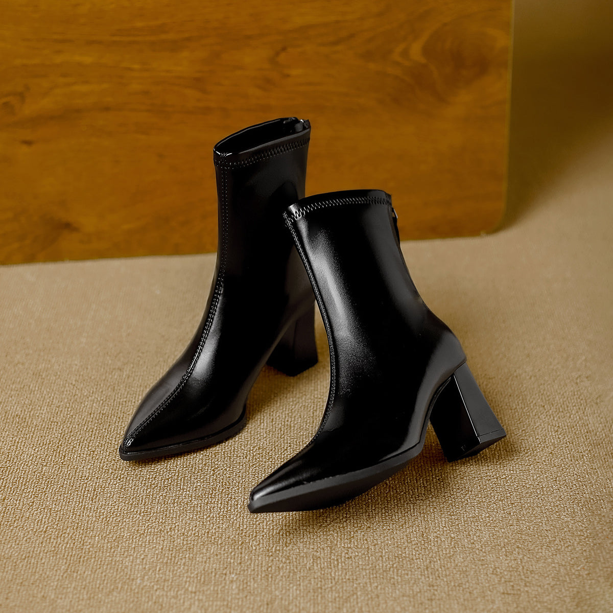 Women's Pointed Toe Chunky Booties Style Versatile Simple Back Zipper With Women's Leather Boots
