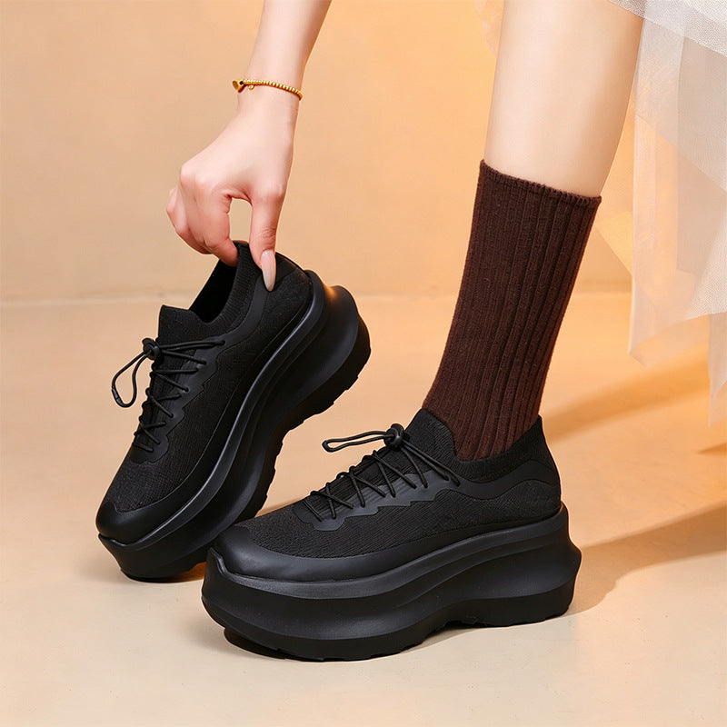 Women's Mesh Surface Clunky Muffin Bottom Small Light Trendy Height Women's Sports Shoes