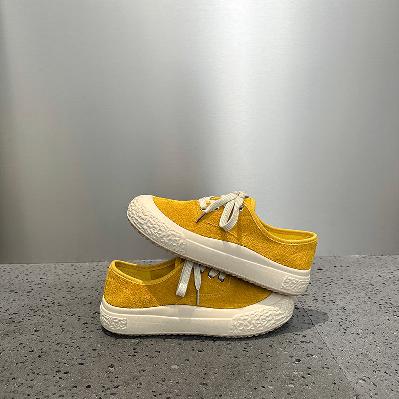 Women's First Layer Cowhide Platform Spring Running Korean Flat Women's Casual Shoes