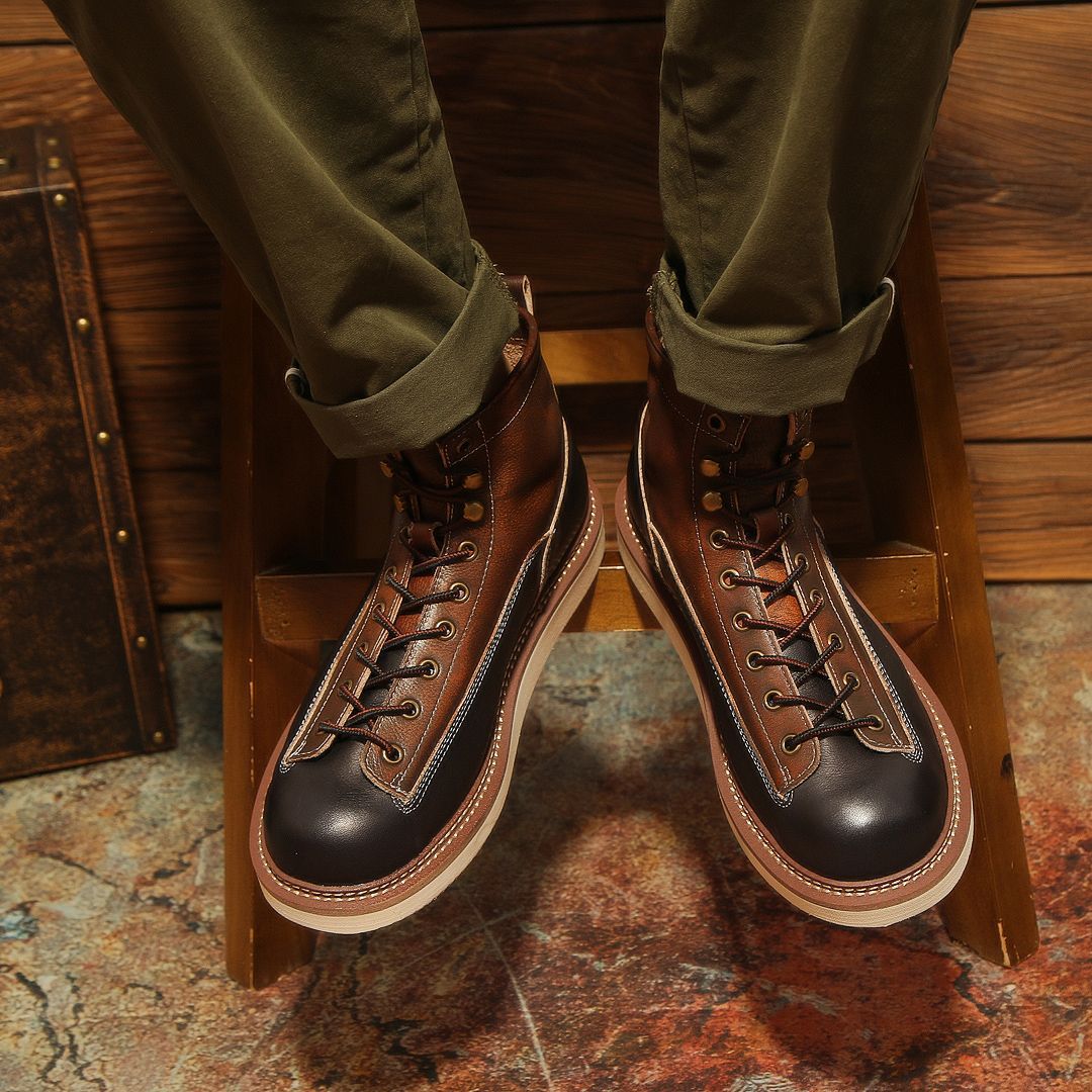 Men's Genuine Retro Warm Extra Black Color Matching Platform Men's Martin Boots