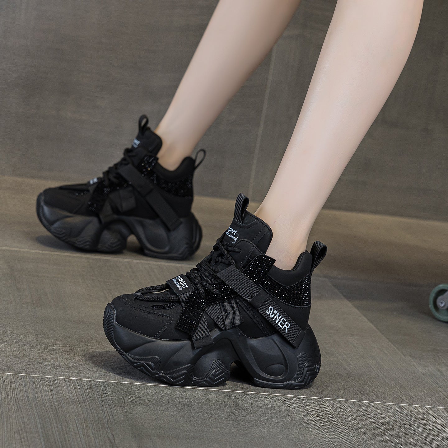 Women's Dad Autumn Platform Height Increasing Rhinestone Women's Casual Shoes