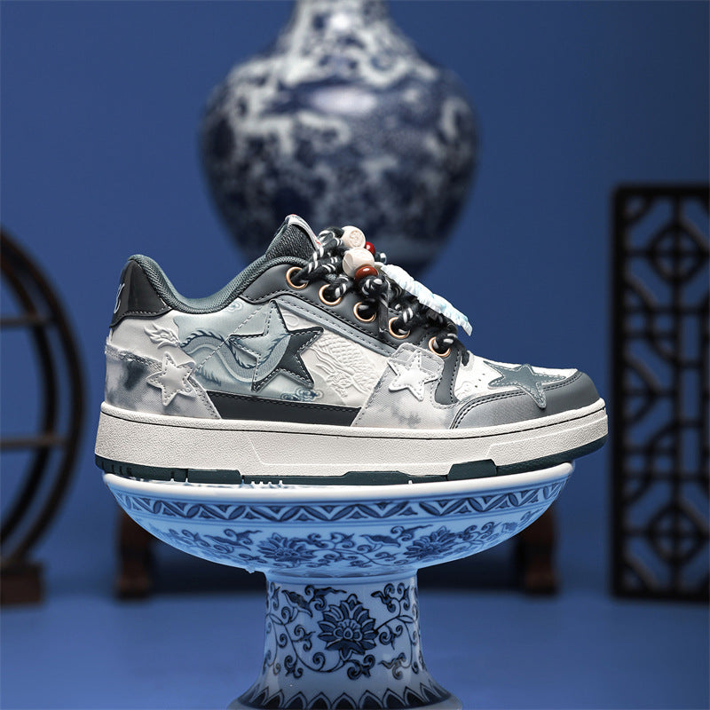 Men's National Fashion Small Dragon Limited Blue White Porcelain Platform Star Men's Casual Shoes