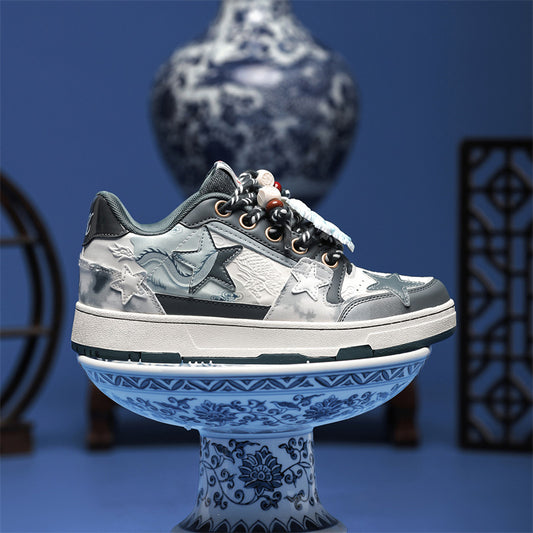 Men's National Fashion Small Dragon Limited Blue White Porcelain Platform Star Men's Casual Shoes