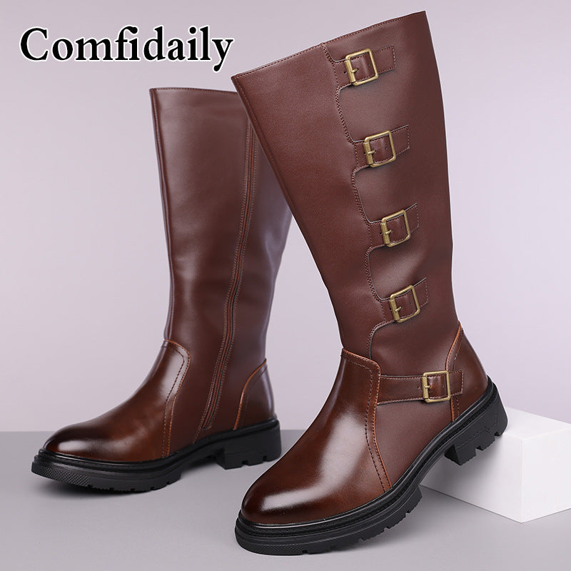 Men's High Top British Style Long Worker Riding Motorcycle Plus Men's Martin Boots