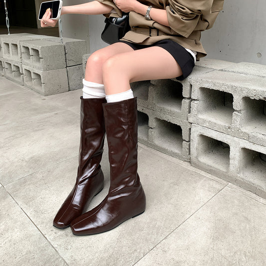 Women's Height Increasing Insole Head Flat Bottom Women's Leather Boots