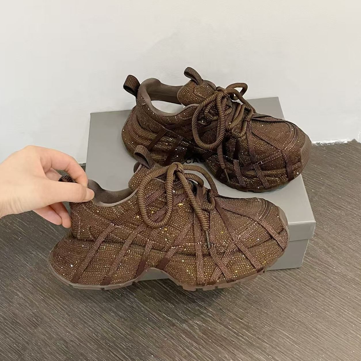 Women's Korean Style Platform Dad Full Diamond Sports Casual Shoes