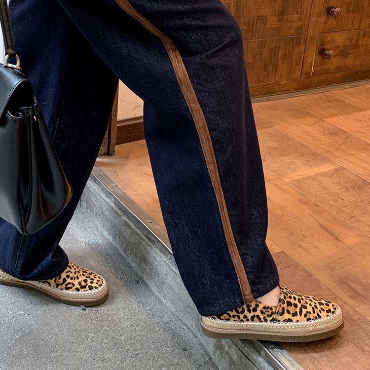 Women's Hemp Rope Flat Fisherman Leopard Print Loafers