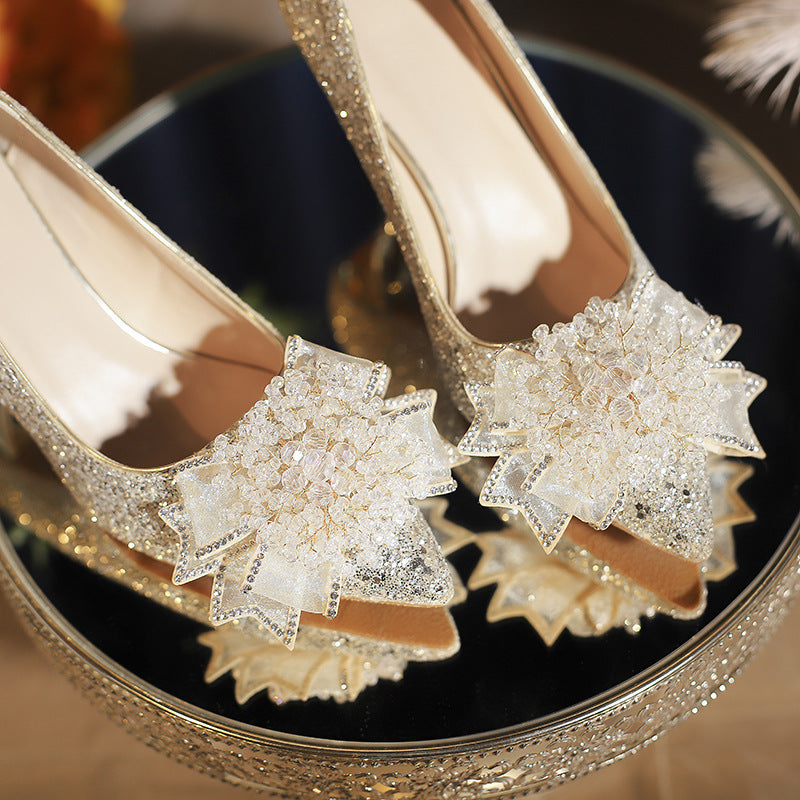 Crystal High Pumps Banquet Wedding Pointed Stiletto Heels