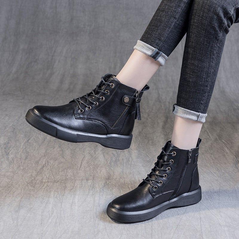 Women's Soft Bottom Ankle British Style Plus Women's Leather Boots