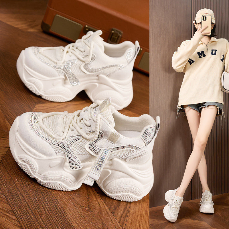 Women's Height Increasing Insole Dad Spring Rhinestone Fashion Platform Men's Shoes
