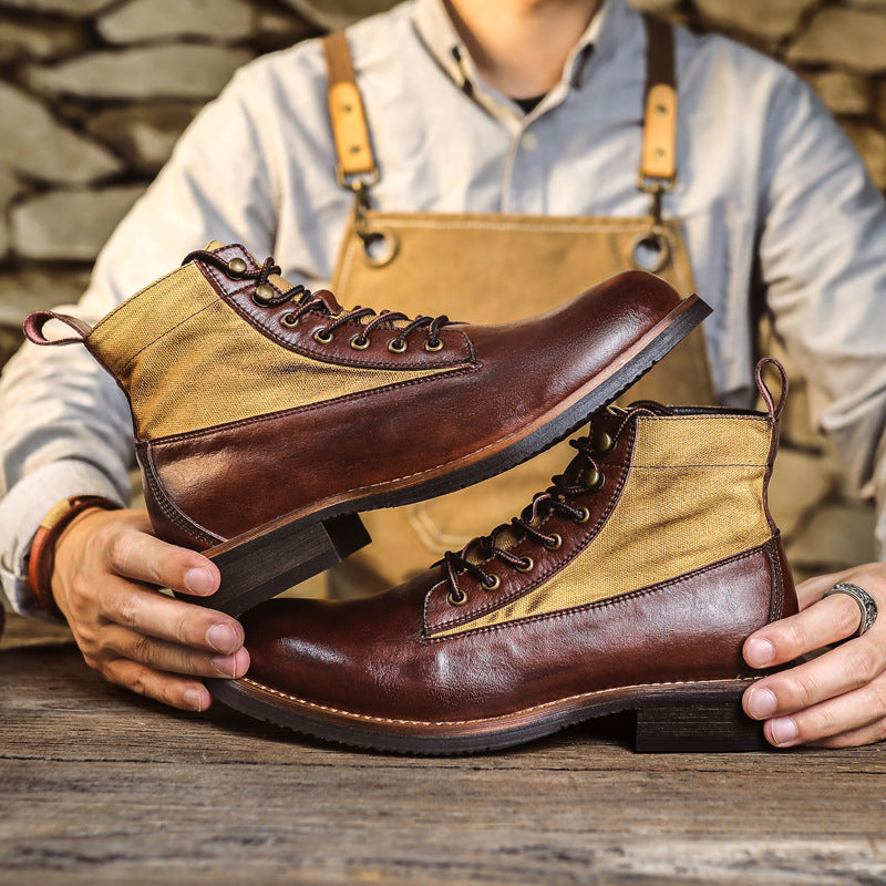 Men's Retro Ankle Worker Round Head Machine British Men's Martin Boots