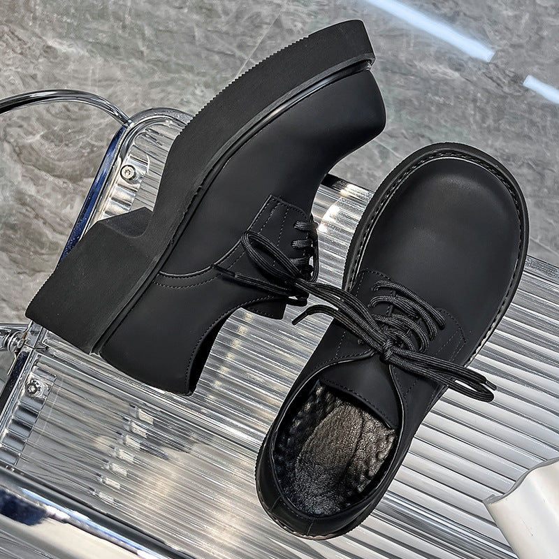 Men's With Veet Thick Bottom Increased Leisure Couples Leather Shoes