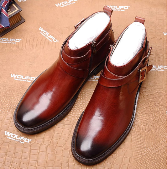 Men's Cowhide Ankle Round Toe Formal Pure Boots