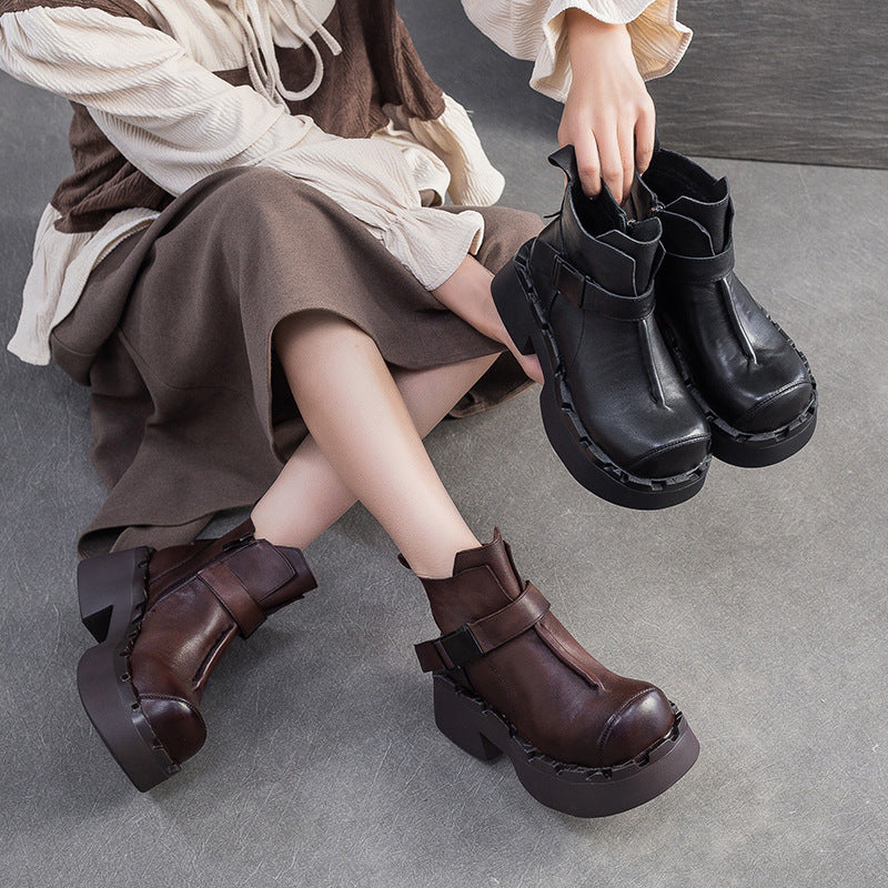 Women's Shu Big Toe Thick Bottom Buckle British Style Fashion Solid Women's Shoes