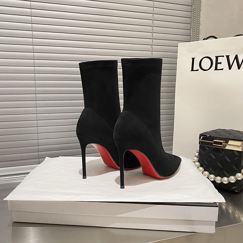 Women's Ankle Fine With Black Elastic Socks Slimming Women's Leather Boots