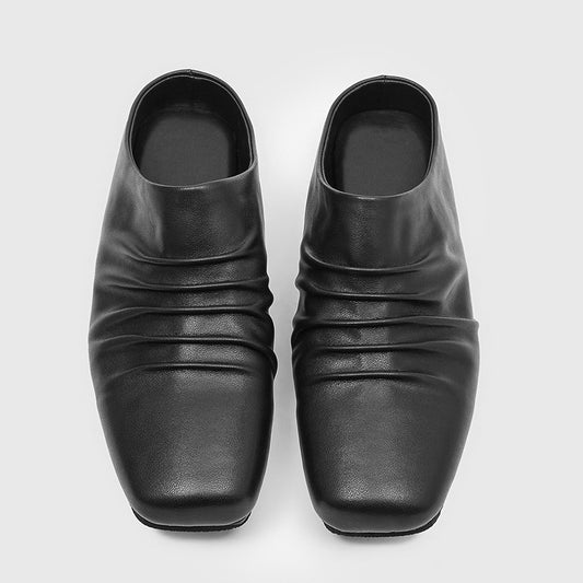Toe Flat Bottom Commuting Derby Slip-on Soft Pleated Ballet Men's Casual Leather Shoes