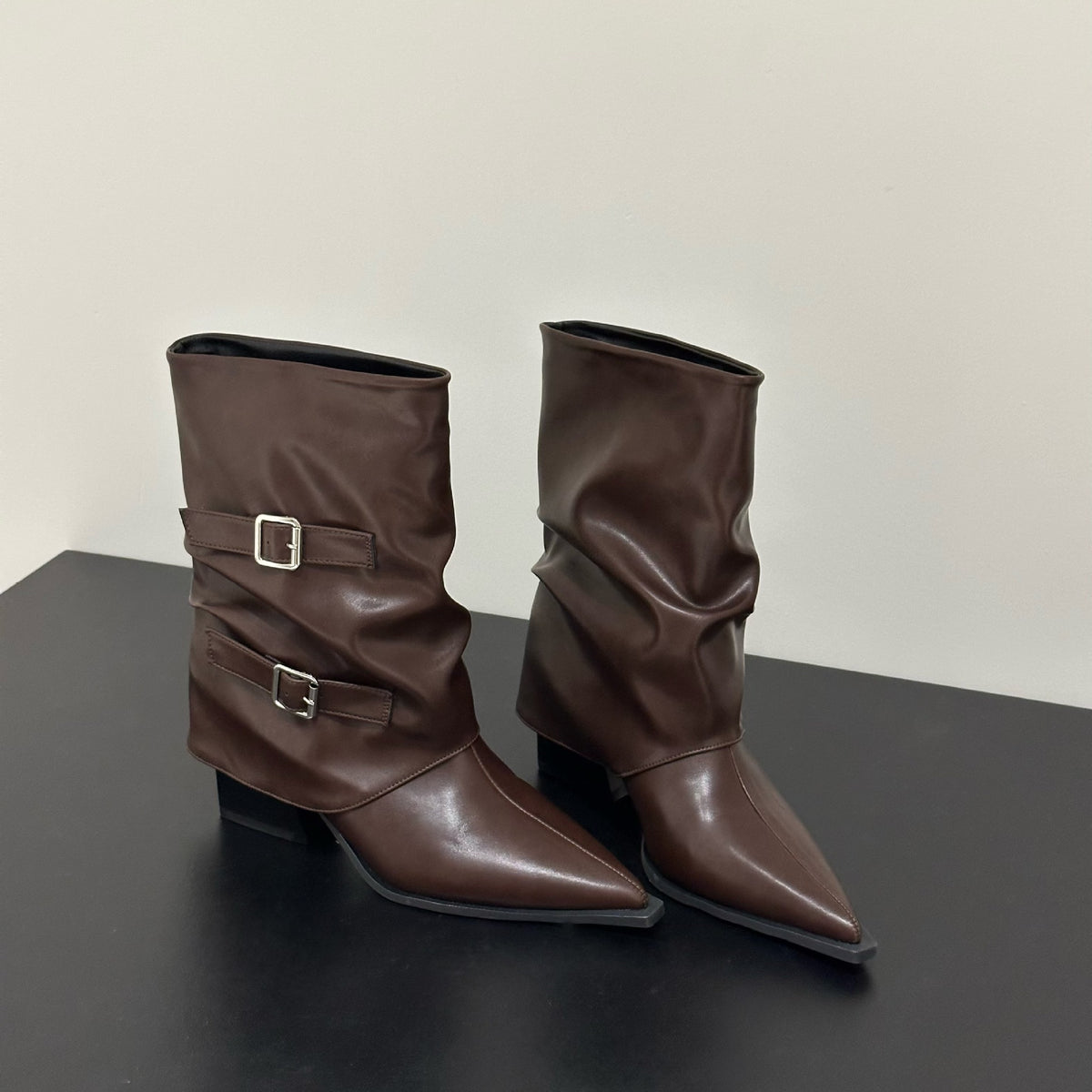 Women's Martin Pleated Middle Thick Slimming Pants Women's Leather Boots