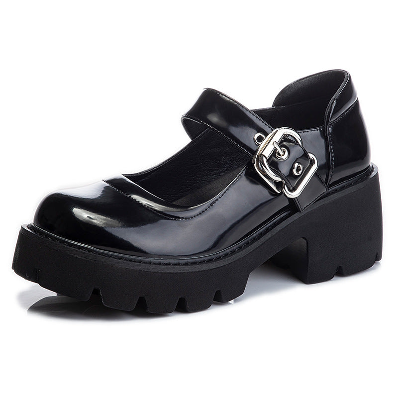 Women's Trendy Spring British Style Thick Bottom Low-cut Chunky Round Head Heels