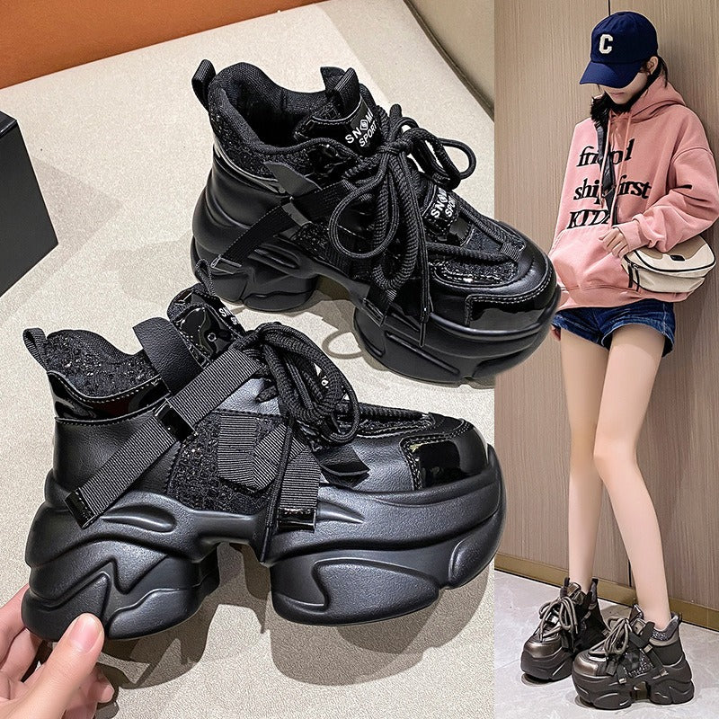 Women's Winter Fleece-lined Polyurethane Platform Dad Height Women's Sports Shoes