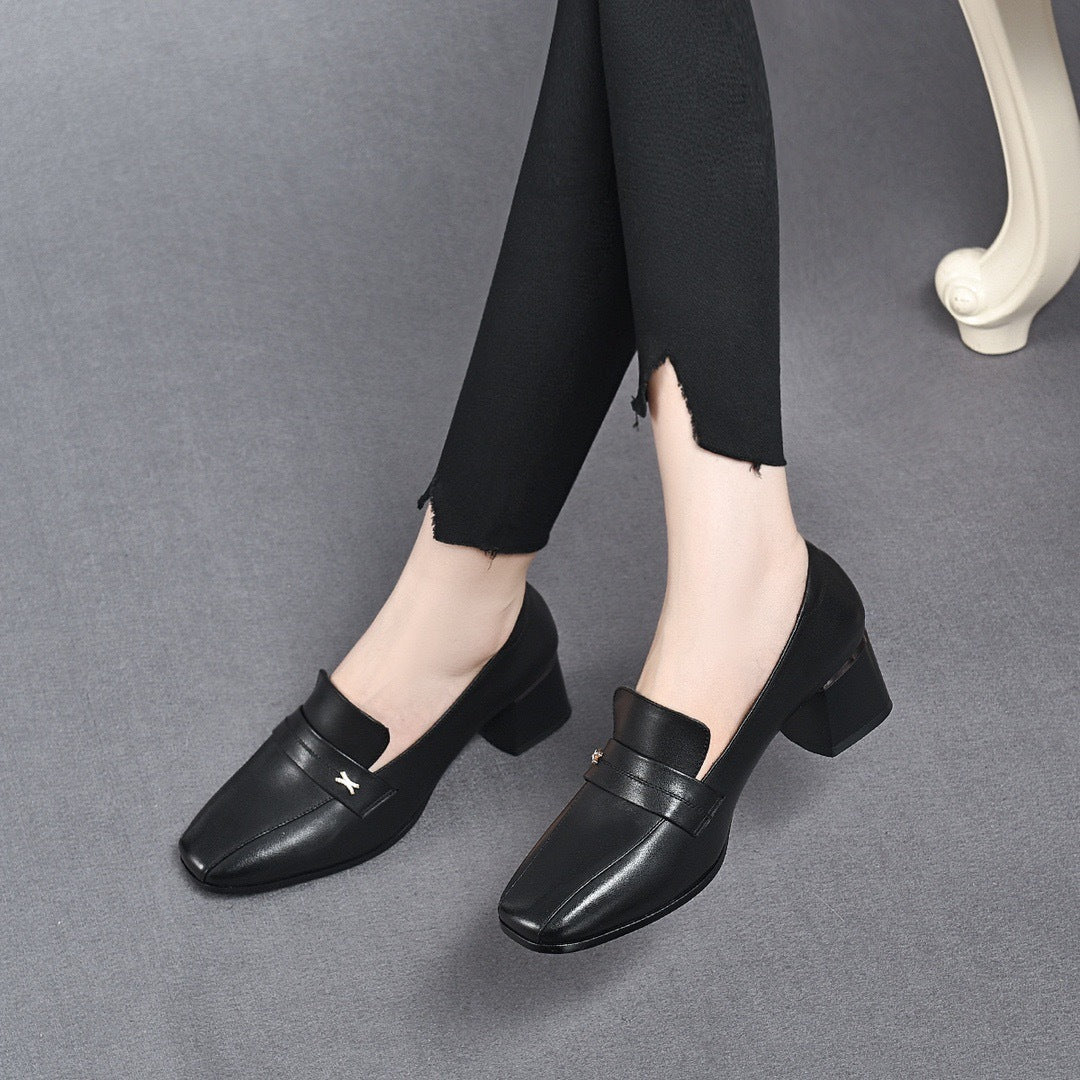 Women's Patent Pumps Chunky Mid Authentic British Style Women's Fashion Shoes