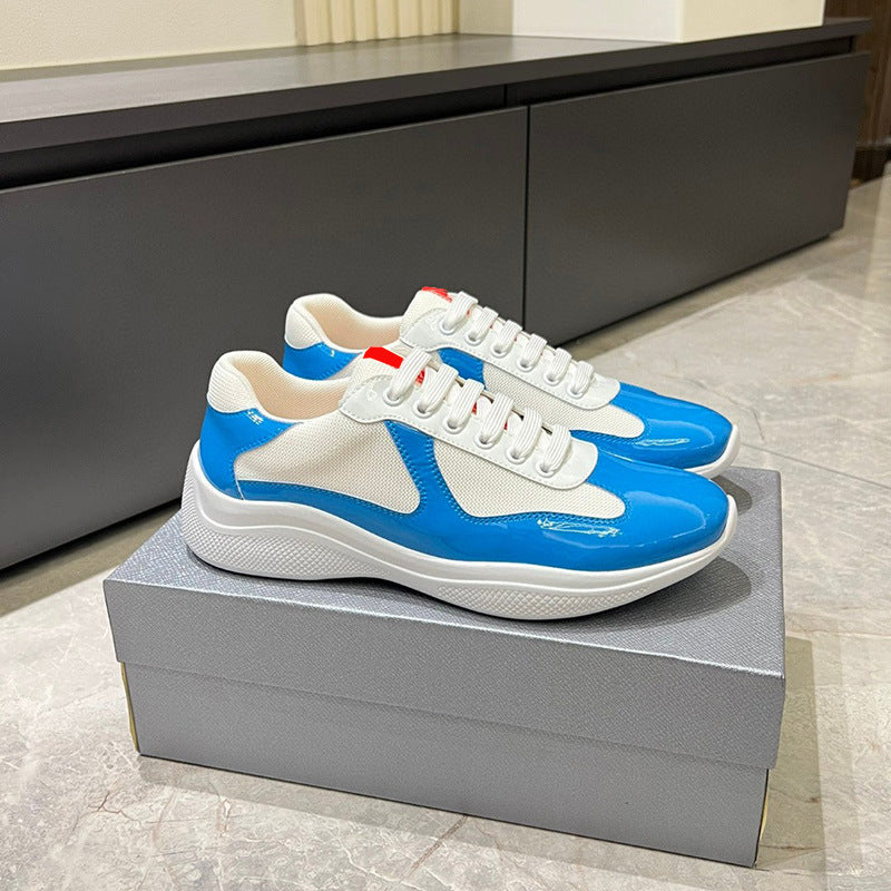 Women's & Men's Fashion Genuine Board Lace Up Cowhide Shiny Men's Shoes