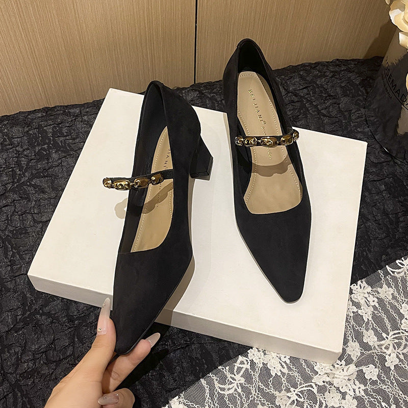 Women's Square Toe Temperament High Chunky Mid Not Tired Feet Women's Fashion Shoes