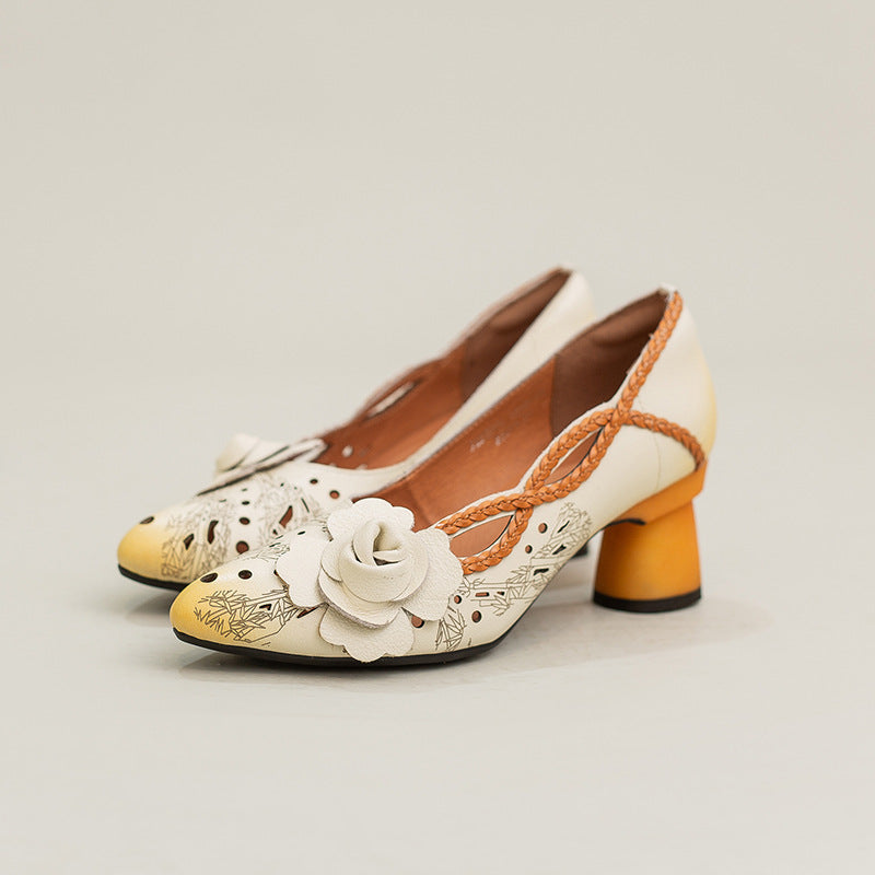 Women's Ethnic Style Small Pumps Hollow First Layer Women's Fashion Shoes
