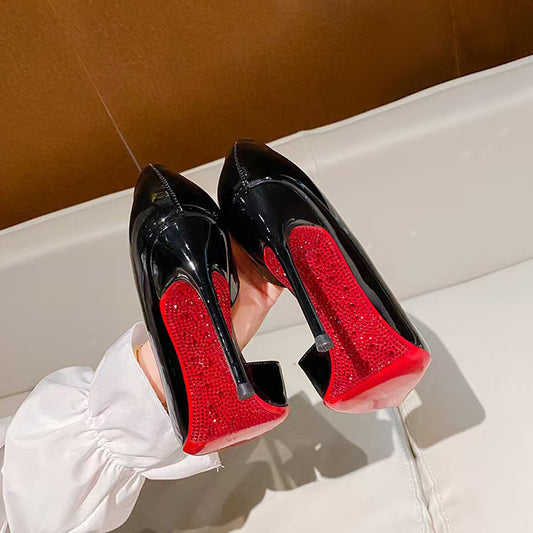 Women's High-heeled Black Side Empty Plus Size Red Bottom High-grade Pointed Women's Fashion Shoes