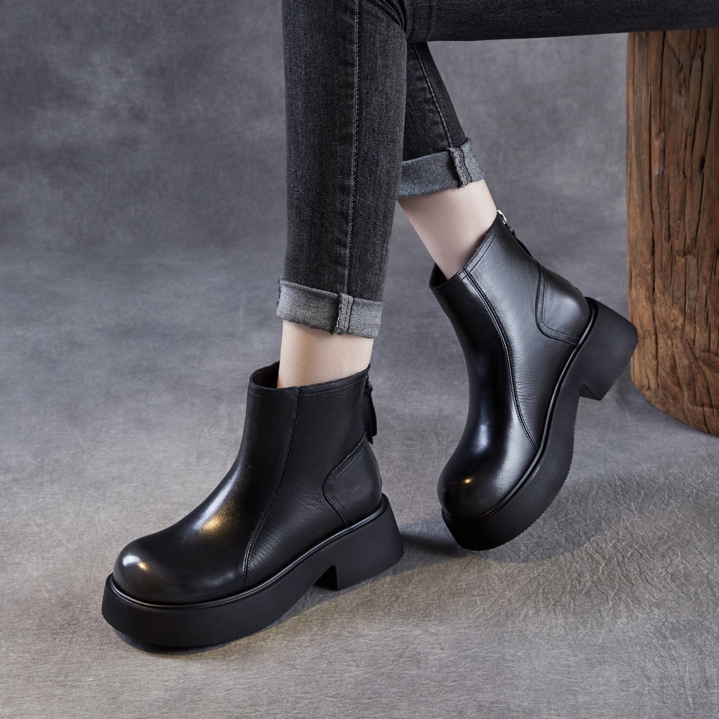 Women's Bottom Elevator Ankle Genuine Retro Big Women's Leather Boots