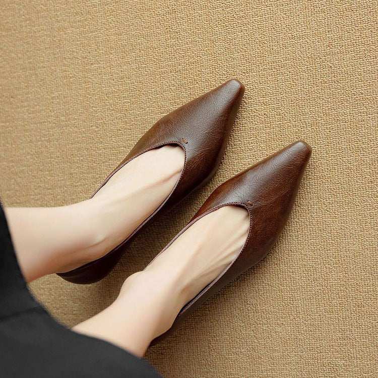 Women's Mouth Pumps Cowhide Solid Color Simple Women's Fashion Shoes