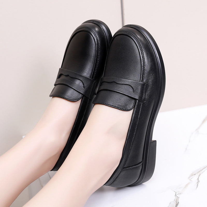 Women's Spring Simple Top Layer Cowhide Korean Loafers
