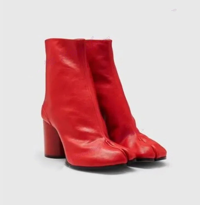 Women's Toe Slimming Chunky High Fashion Low Sleeve Women's Leather Boots